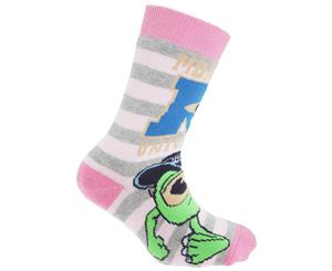 Disney Monsters University Official Childrens/Kids Slipper Socks (1 Pair) (Pink/Grey/Green) - K290