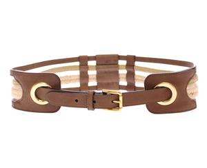 Dolce & Gabbana Brown Leather Logo Straw Belt