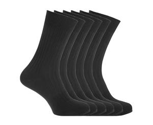 Floso Mens Ribbed 100% Cotton Socks (6 Pairs) (Black) - MB466