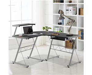 Office Computer Desk Corner Table Metal Keyboard Tray Top Shelf Black