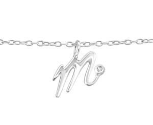 Sterling Silver Cubic Zirconia &quotM" Silver Anklet