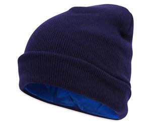 Unisex Silk Lined Beanie - Combats Hair Loss and Frizzy Hair - Navy Blue