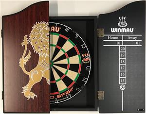 WINMAU PRO SFB Bristle Dart Board Set - Lion Cabinet - 6 x Darts