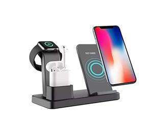 WIWU 3 in 1 Wireless Charger Apple Charging Dock for iwatch 4321 AirPods 2/1 iPhone & Other Qi Enable Phones-Black