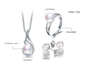 White Elegant Pearl Pendant Ring and Earring Set