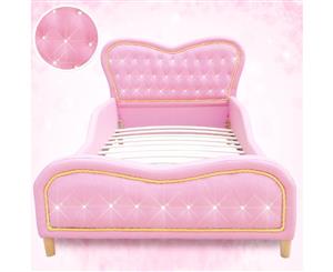 All 4 Kids Pink Heart PU Leather Upholstered Single Bed