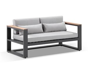 Balmoral 2 Seater Outdoor Aluminium And Teak Lounge - Outdoor Aluminium Lounges - Charcoal/Olefin Grey cushion