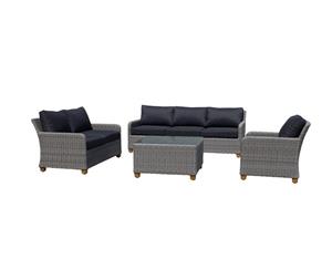Blue Stone 3+2+1 Lounge In Brushed Grey - Outdoor Wicker Lounges - Brushed Grey and latte cushion