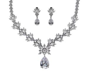 Crystala's Ice Flower Crystal Necklace & Earrings Set - White Gold Plated