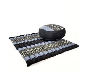 Foldable Zafu & Zabuton Meditation Cushion Set Filled with Organic Kapok Fibre - Blue/Elephant