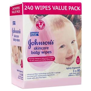 Johnson's Baby Wipes Skincare Lightly Scented 3x80 Pack