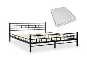 Metal Bed Memory Foam Mattress 137x187cm Black Block Design Double Size