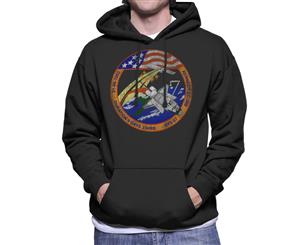 NASA STS 57 Endeavour Mission Badge Distressed Men's Hooded Sweatshirt - Black