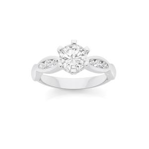 Silver CZ Solitaire With Oval Side Stone Ring