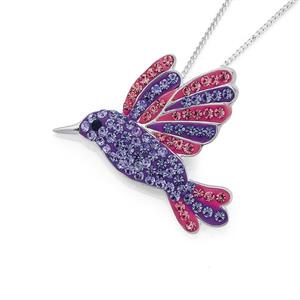 Sterling Silver Pink & Lilac Hummingbird Crystal Pend