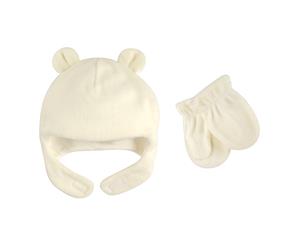 Unisex Baby Cream Fleece Bear Hat with Mittens 6 - 12 Months By Luvable Friends