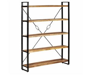 5-Tier Solid Mango Wood Bookcase Steel Frame Storage Shelf 140x30x180cm