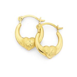 9ct Mini Frosted Heart Creole Earrings