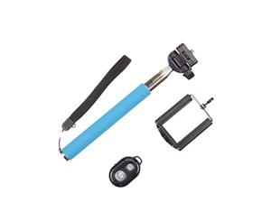 Bluetooth Remote Control Extendable Selfie Stick Monopod For Iphone Samsung Blue