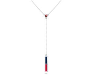 Colombus Blue Jackets Ruby Y-Shaped Necklace For Women In Sterling Silver Design by BIXLER - Sterling Silver