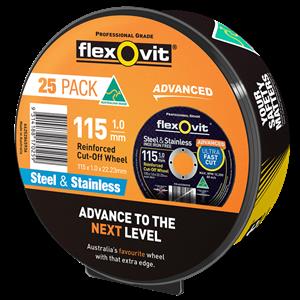 Flexovit 115 x 1.0 x 22.23mm Black Metal Cut Off Wheel - 25 Pack