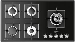 ILVE 90cm 5 Burner Gas Cooktop with Black Glass Surface