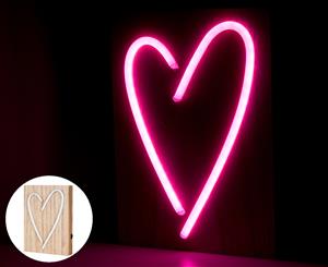 Lazy Dayz 23x17cm Neon Love Heart on Wooden Mount Art - Pink