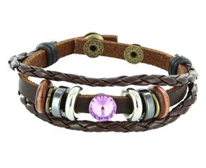 Leather Bohemian Bracelet with Pink Charm