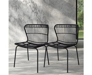 Set of 2 Outdoor Dining Chair Furniture Rattan PE Wicker Garden Patio Cafe Black
