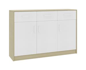 Sideboard White and Sonoma Oak 110x34x75cm Chipboard Storage Cupboard
