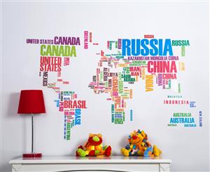 World Map Text Wall Decal
