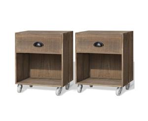 2x Nightstand Bedside Table Lamp Side Cabinet Chest with Drawer Brown Solid Wood