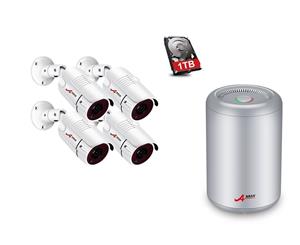 ANRAN Cylinder Recorder 4-Channel 2.0Megapixel Security System Built-in 1TB Hard Disk + 4 x 1080P Security Cameras IR IP66 Waterproof