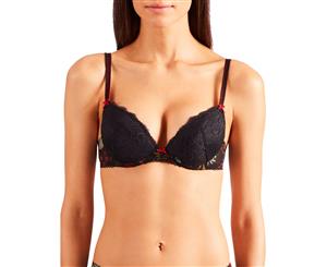 Aubade PA18 Reine Des Pres Floral Lace Padded Underwired Plunge Bra - Multicoloured Black