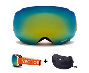 Catzon Ski Snowboard Goggles UV Protection Easy Magnets Anti-Fog Snow Goggles Without Taking Off Men Women Youth-Orange