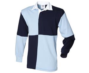Front Row Quartered Rugby Sports Polo Shirt (Navy/Sky (White collar)) - RW474
