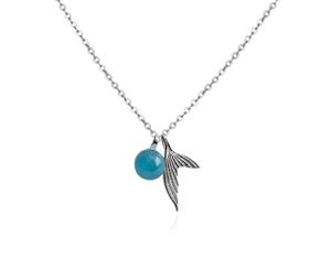 Mermaid S295 Sterling Silver Blue Crystal Pendant Necklace