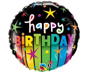 Qualatex 18 Inch Round Happy Birthday Colour Stripes Foil Balloon (Multicoloured) - SG8754