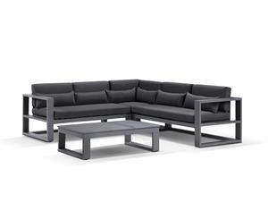 Santorini Package A In Charcoal With Denim Grey Cushions - Charcoal Aluminium with Denim - Outdoor Aluminium Lounges