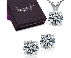 .925 Martini Necklace And Earrings Set-Silver/Clear