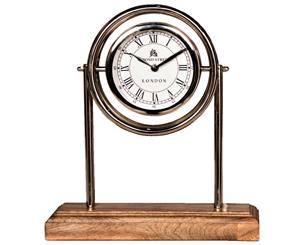 BOND STREET LONDON 36cm Tall Desk Clock with Timber Base and Round White Face