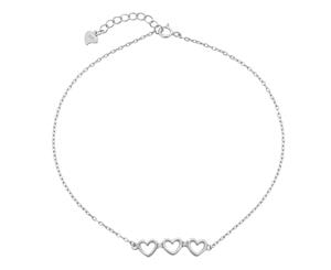 Bevilles Sterling Silver Open Heart White Cubic Zirconia Anklet