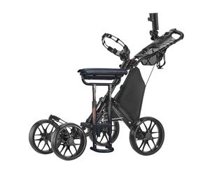 CaddyTek CaddyCruiser ONE v4 One-Click Folding 4 Wheel Golf Buggy / Push Cart - Dark Grey + Removable Seat