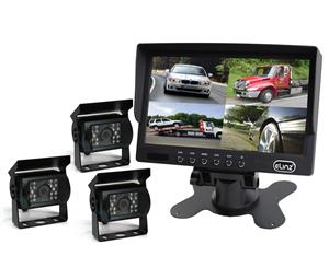 Elinz 7" Quad Monitor Splitscreen Colour CCD Reversing Camera 4PIN Kit Truck Caravan with 3 Camera Package