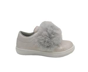 Gro Shu Ginny Girls Flat Fashion Sneaker Casual Fur Trim Velcro Tab Pretty Glittery uppers - Silver