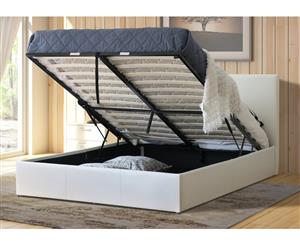 Istyle Prada Queen Gas Lift Ottoman Storage Bed Frame Pu Leather White