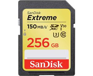 SanDisk SD Card 256GB SDXC Extreme 150MB/s Class 10 V30 U3 UHS-I Camera Memory