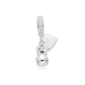 Sterling Silver Your Story CZ Teddy & Heart Drop Bead