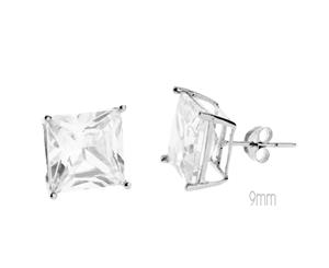 14K White Gold Iced Out Ear Stud Earrings - PRONG SQUARE