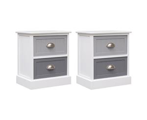 2x Nightstand Grey Paulownia Wood Bedside Cabinet Couch Side End Table